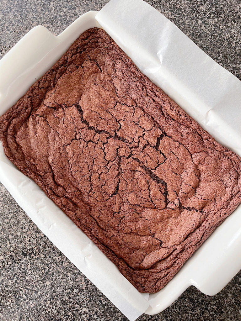 Brownies in a baking dish.