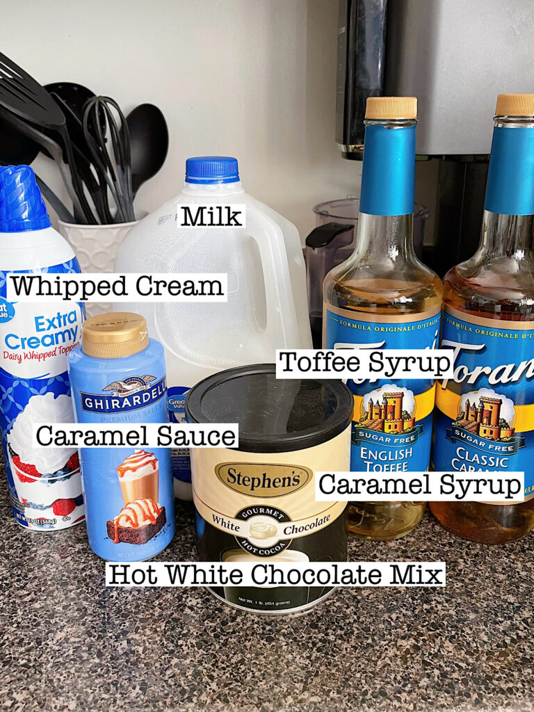 Ingredients to make hot butterbeer.