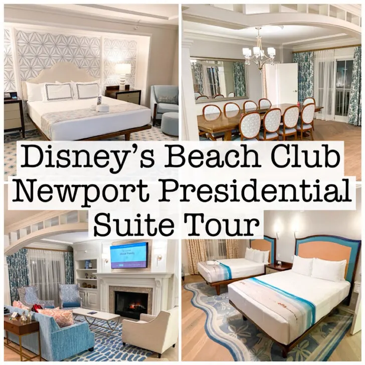 A photo collage of Disney's Beach Club Newport Presidential Suite.