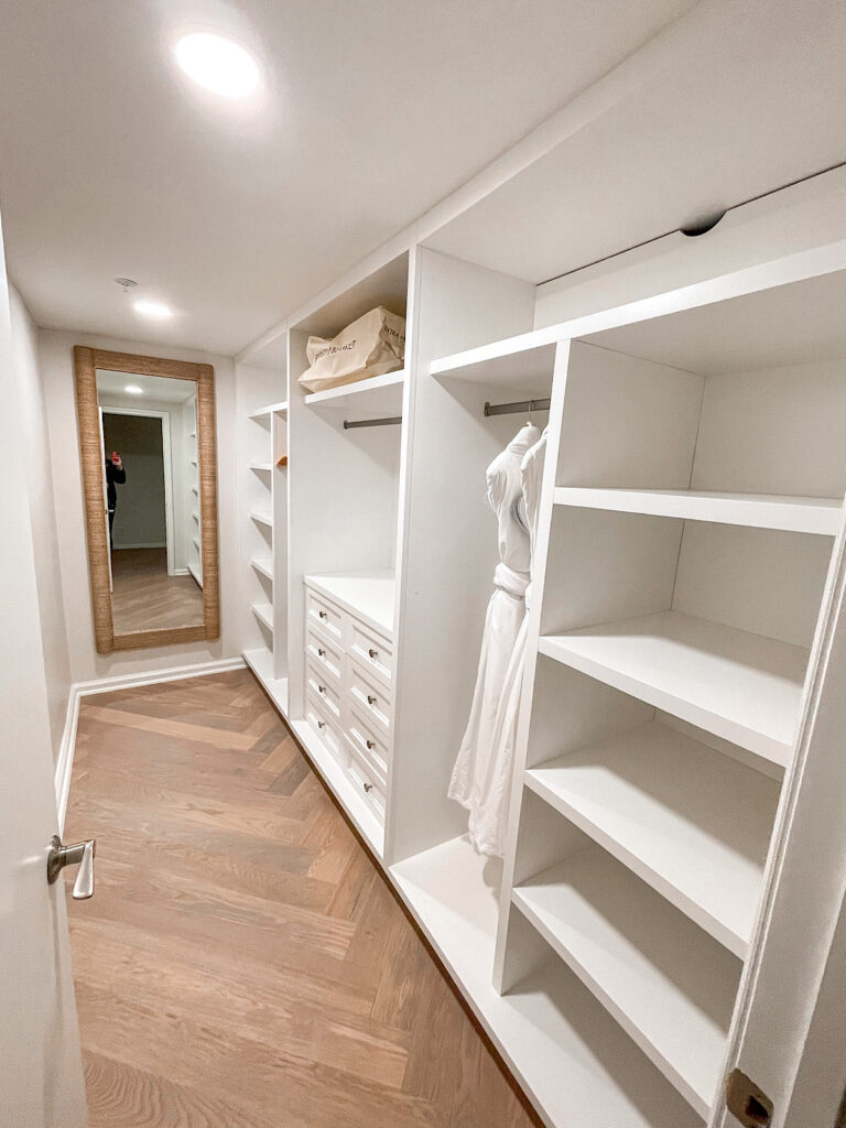 Large walk-in closet in the second bedroom of the Newport Suite.