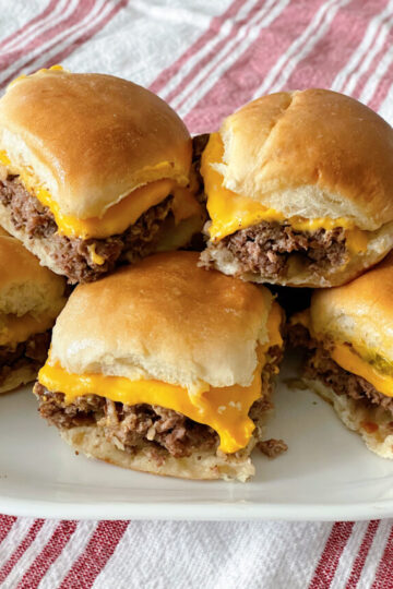Copycat White Castle Sliders on a large white plate.