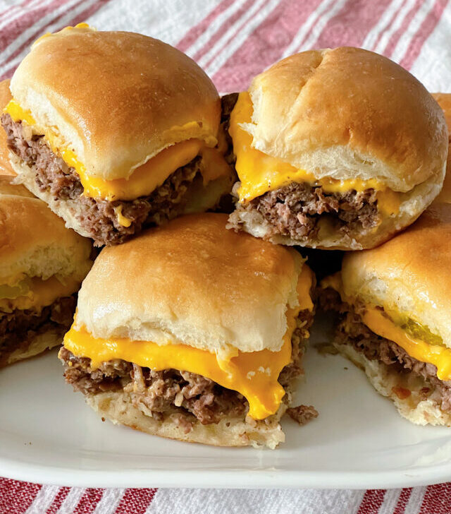 Copycat White Castle Sliders on a large white plate.