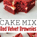 Photo collage of Cake Mix Red Velvet Brownies.