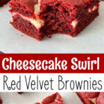 Photo Collage of Cheesecake Swirl Red Velvet Brownies.