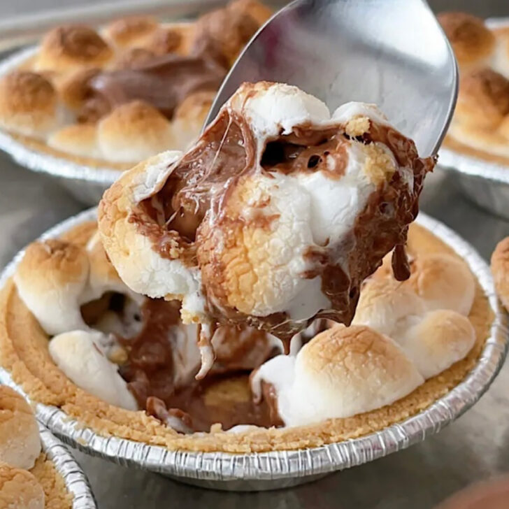 A spoon in a s'mores pie.