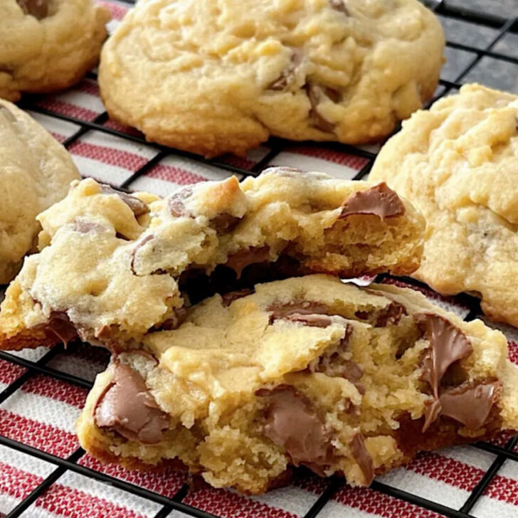 Copycat chocolate chip cookies on a cooling rack.