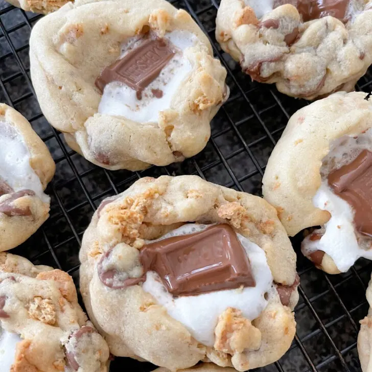 S'mores cookies with marshmallow, graham crackers, and Hershey's Milk chocolate.