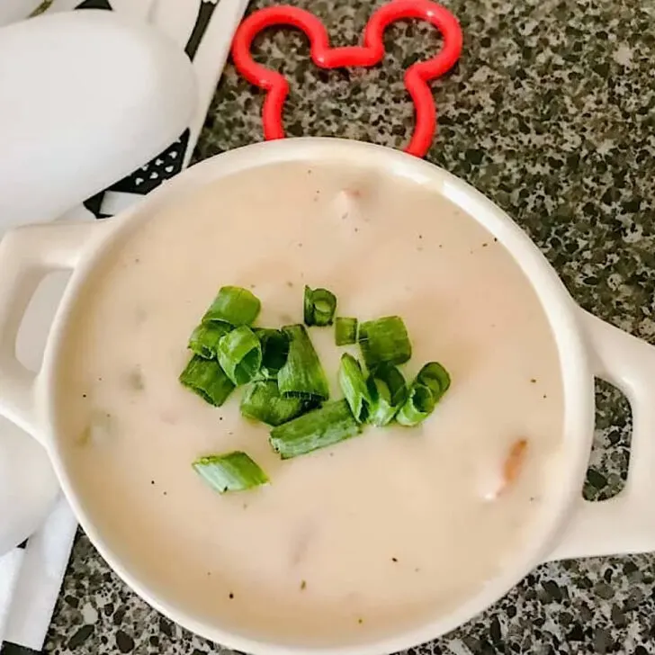 A bowl of copycat Epcot Canadian Cheddar Cheese soup.