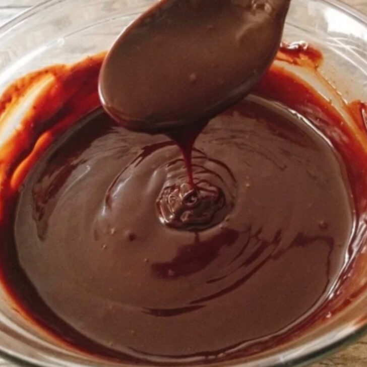 A bowl of salted caramel chocolate ganache.