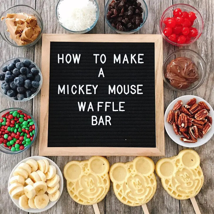 Mickey Mouse Waffles and toppings to make a waffle bar.