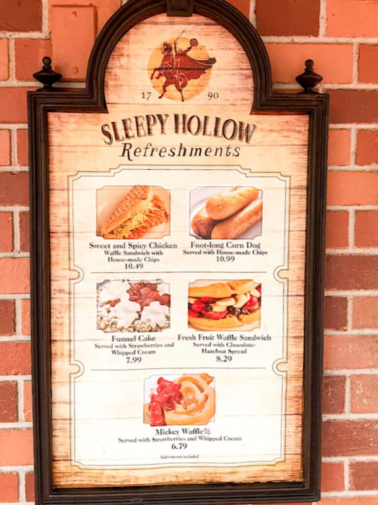 Sleepy Hollow Refreshments menu.