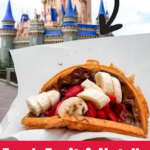A fruit & Nutella waffle from Sleepy Hollow in front of Cinderella Castle at Disney's Magic Kingdom.