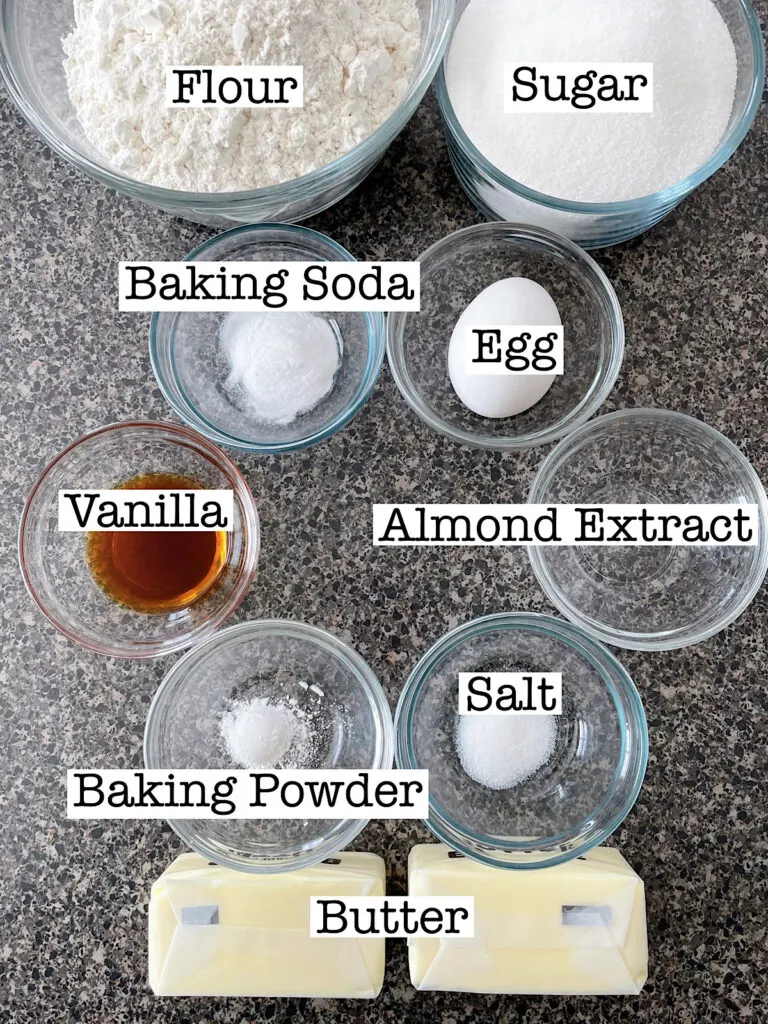 Ingredients to make drop sugar cookies.