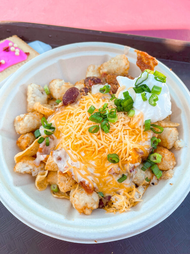 Loaded Tater Tots "Totchos" from Woody's Lunchbox at Disney's Hollywood Studios.