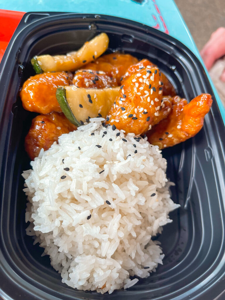 Honey Chicken and rice from Yak & Yeti at Disney's Animal Kingdom.