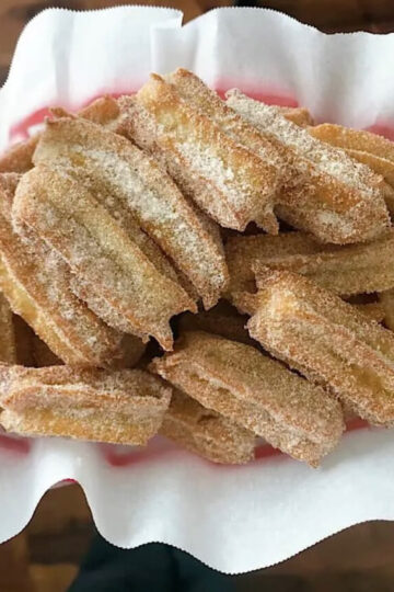 Disney Churro Bites in a red basket.