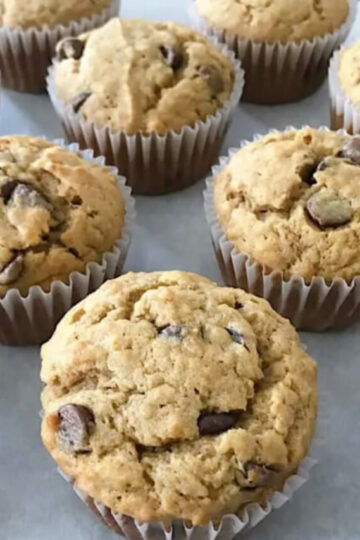 Peanut Butter Banana Muffins with chocolate chips.