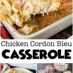 A picture collage of chicken cordon bleu casserole.