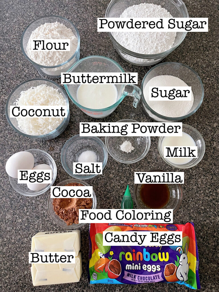 Ingredients to make Easter Egg Cupcakes.