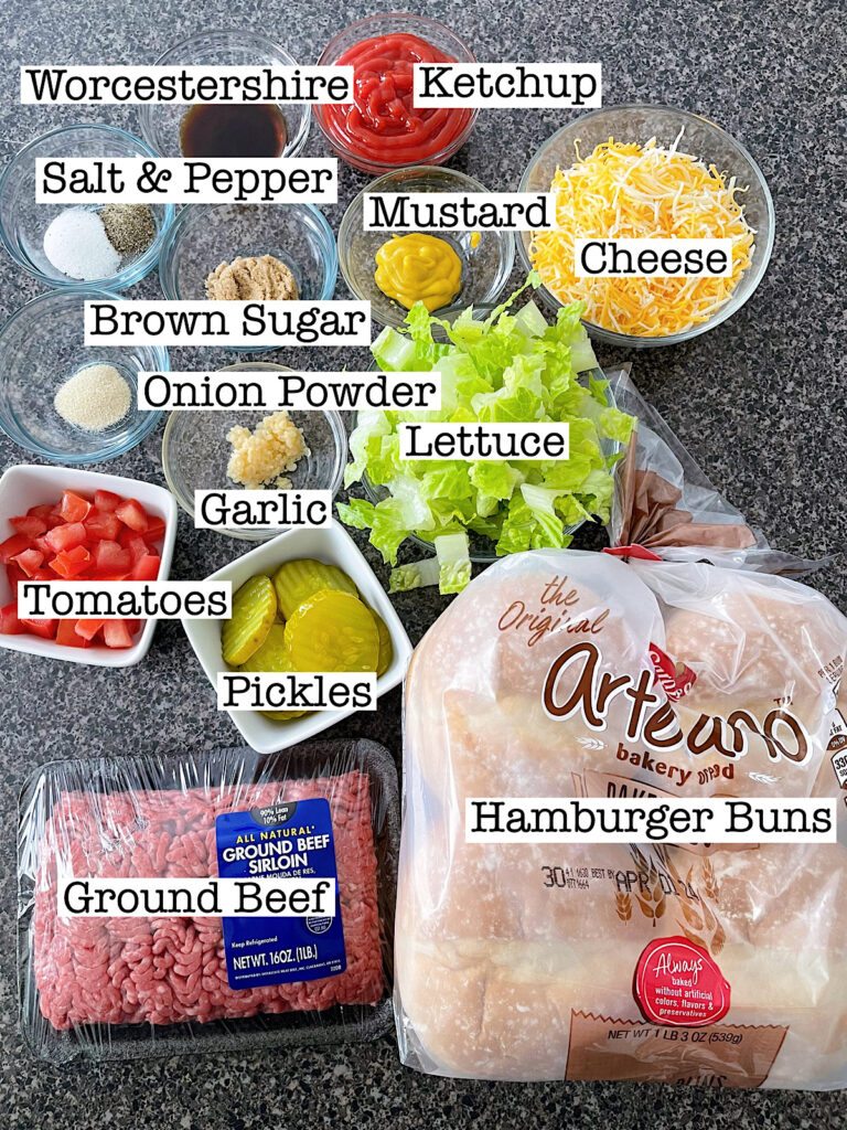 Ingredients to make Cheeseburger Sloppy Joes.