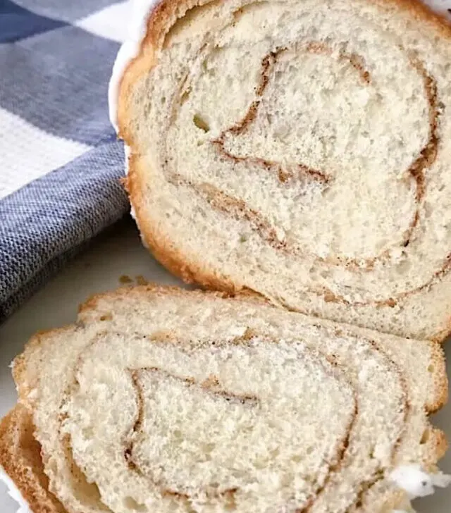 Slices of cinnamon swirl bread.