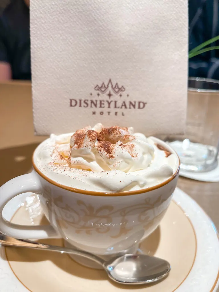 A mug of Hot Chocolate from the Disneyland hotel at Disneyland Paris.