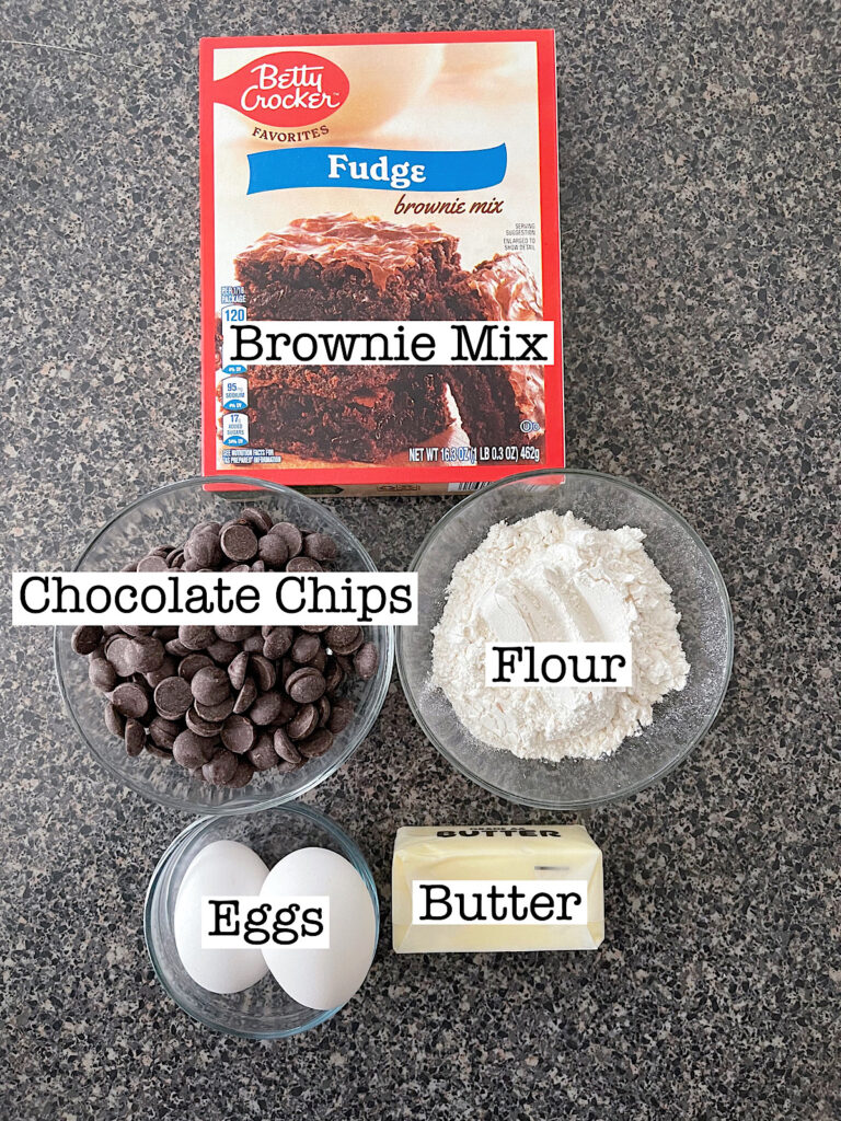 Ingredients to make cookies from a brownie mix.