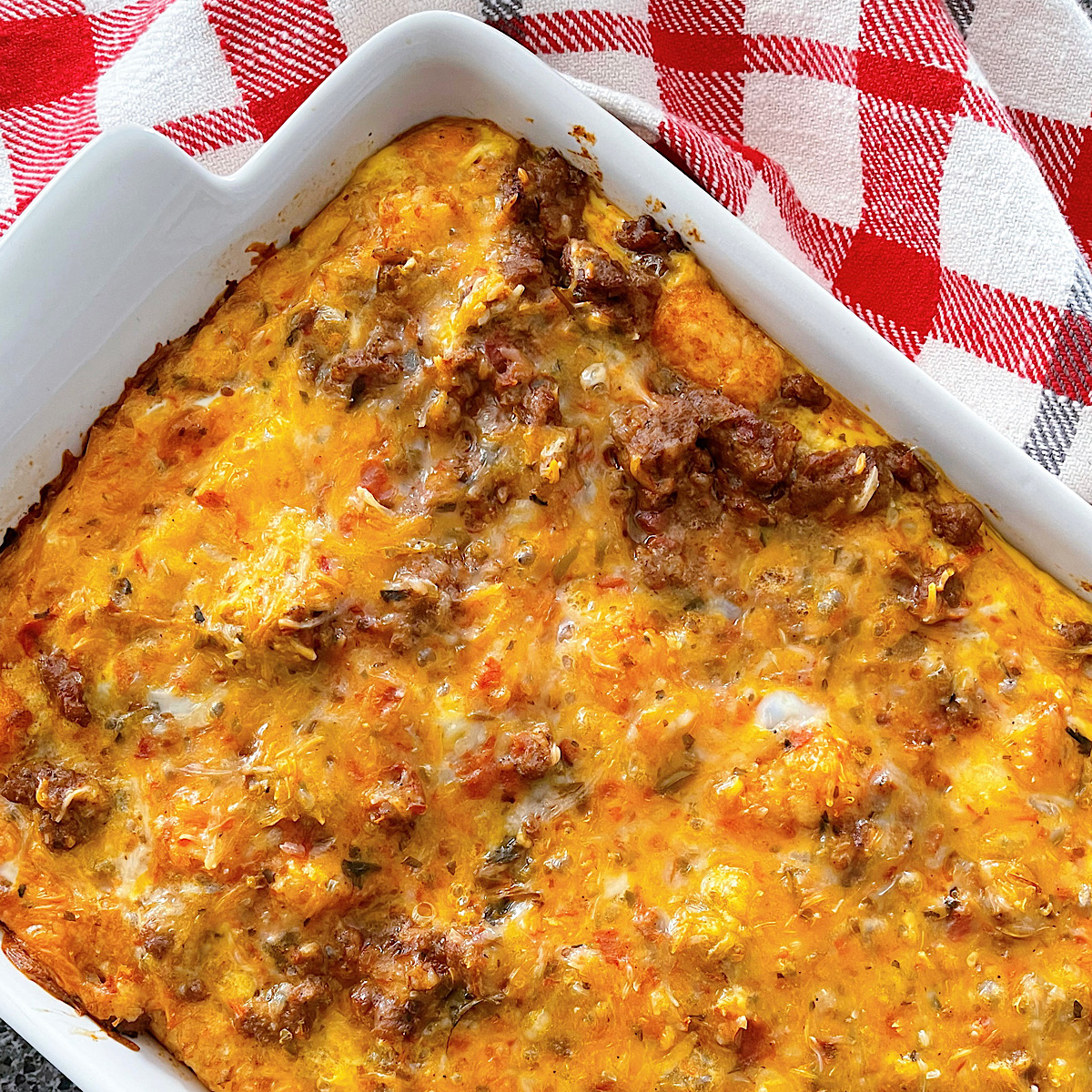 A freshly baked Mexican Tater Tot Breakfast Casserole.