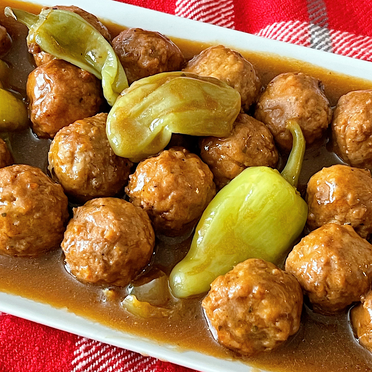 Mississippi Meatballs on a white plate.
