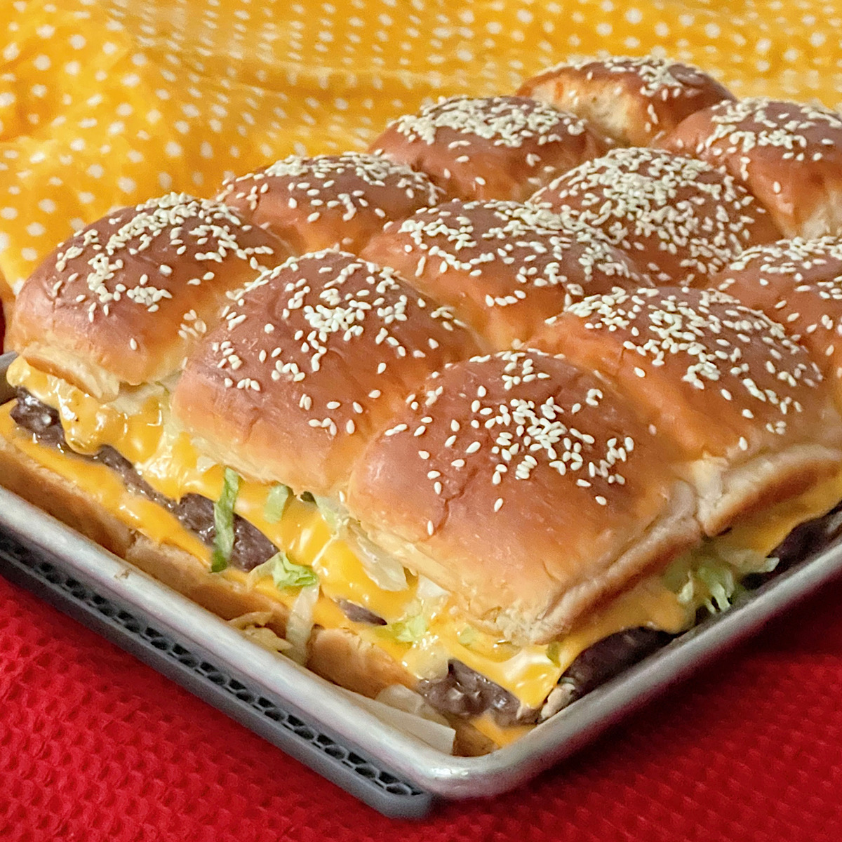 Big Mac Sliders on a baking sheet.