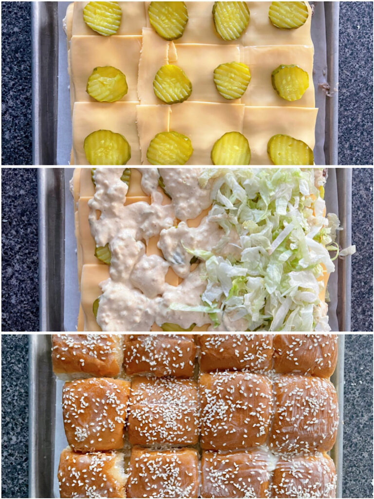 Pictures showing the steps to layer a Big Mac Slider.
