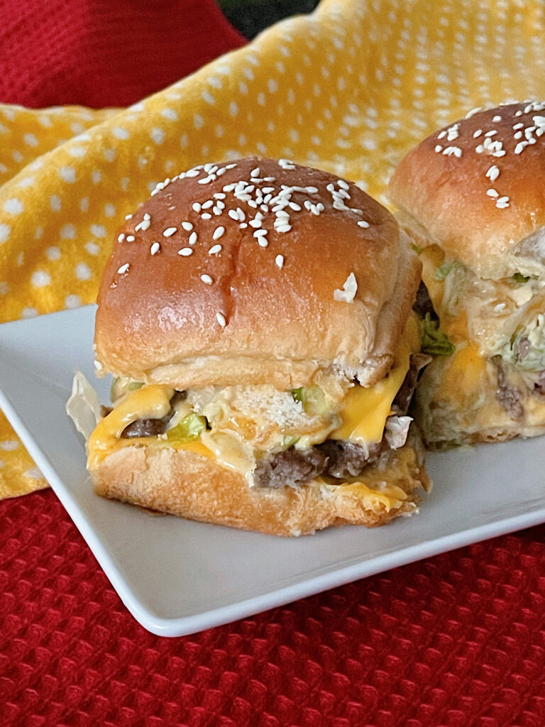 A Big Mac Slider on a white plate.