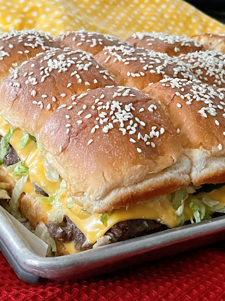 Big Mac Sliders on a baking sheet.