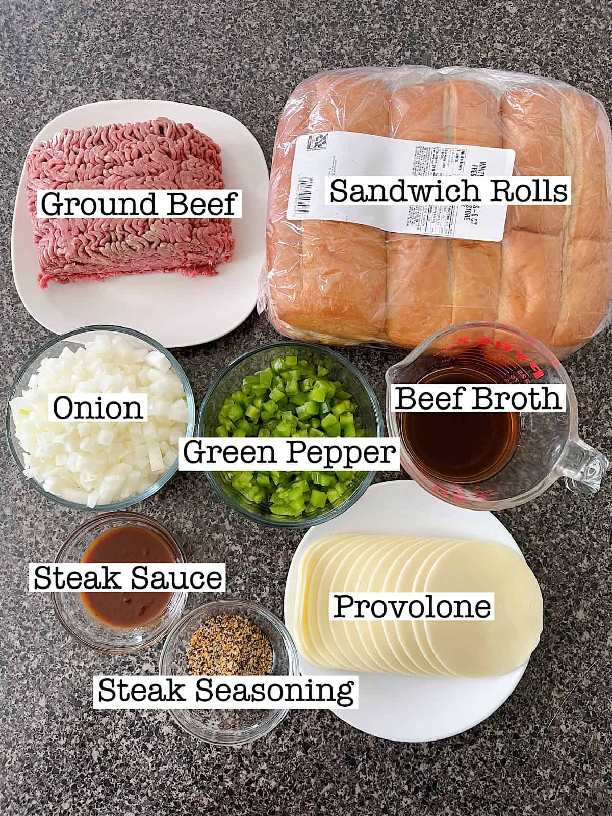 Ingredients to make Philly cheesesteak sloppy joes.