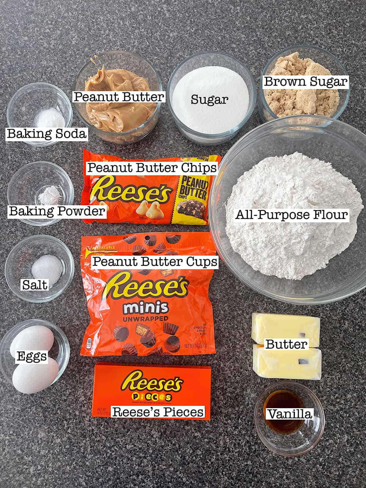 Ingredients to make Reese's Peanut Butter Cookies.