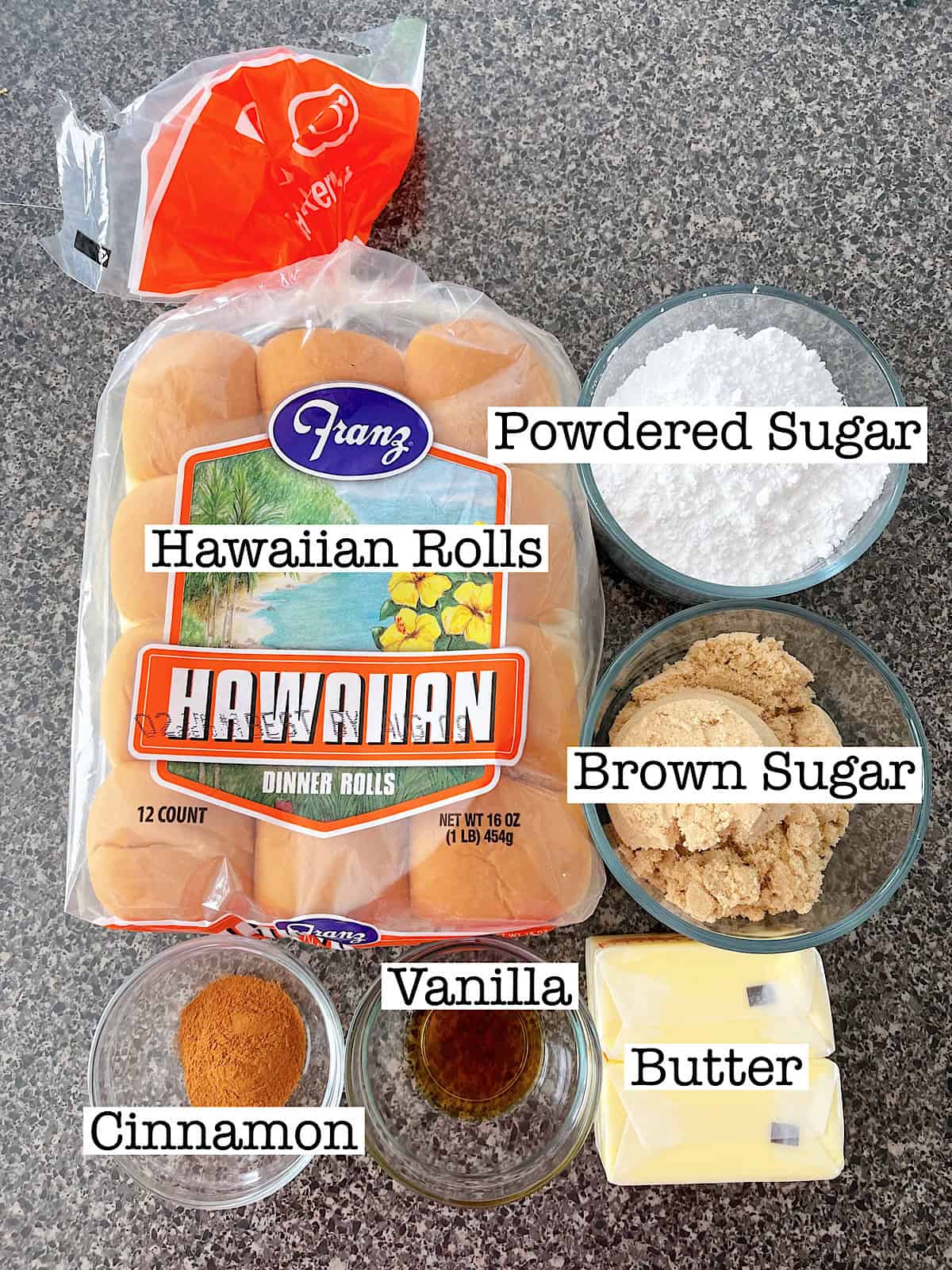 Ingredients to make Hawaiian Cinnamon Rolls.