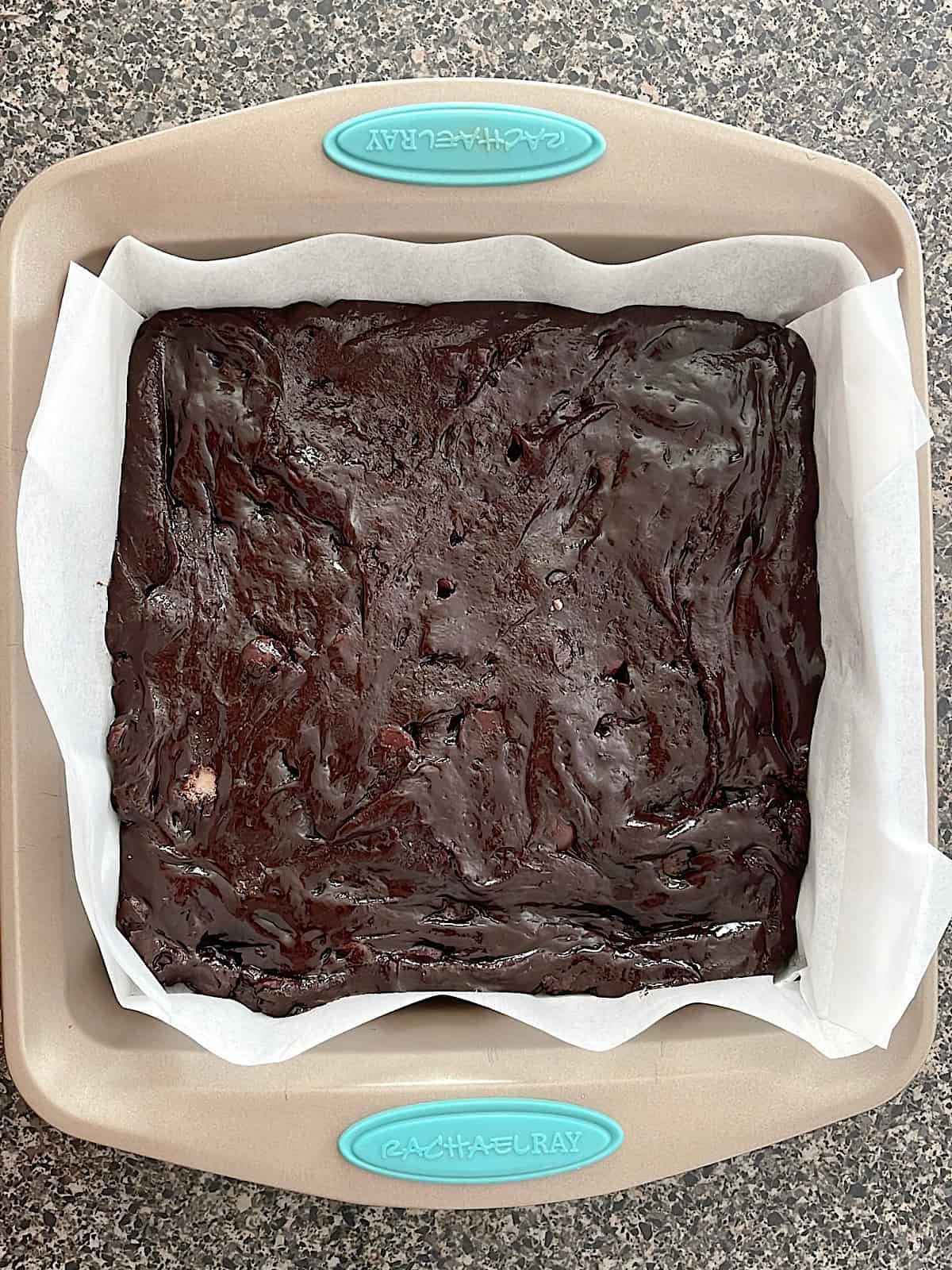 Brownies in a baking dish.