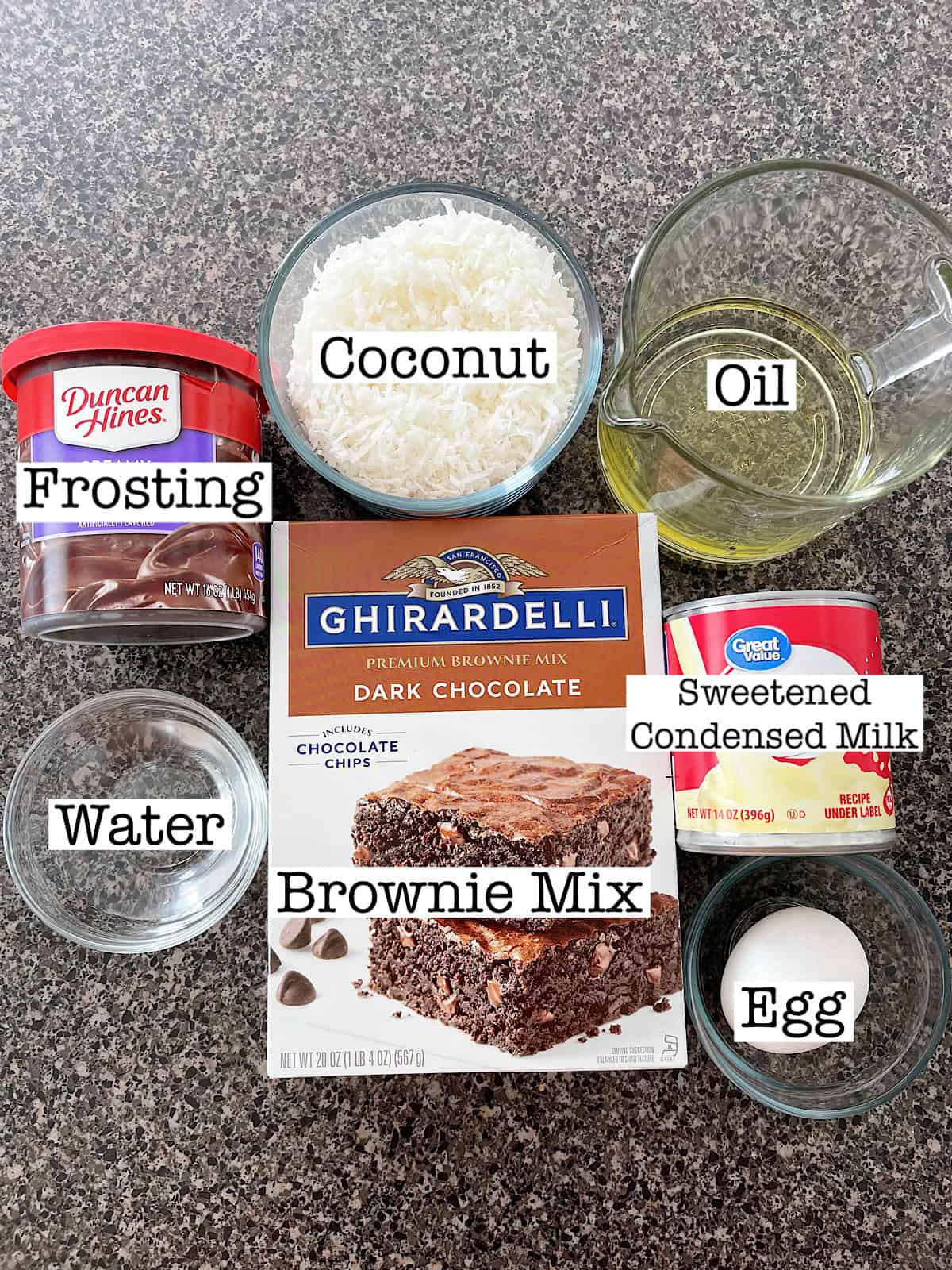 Ingredients to make Mounds Brownies.