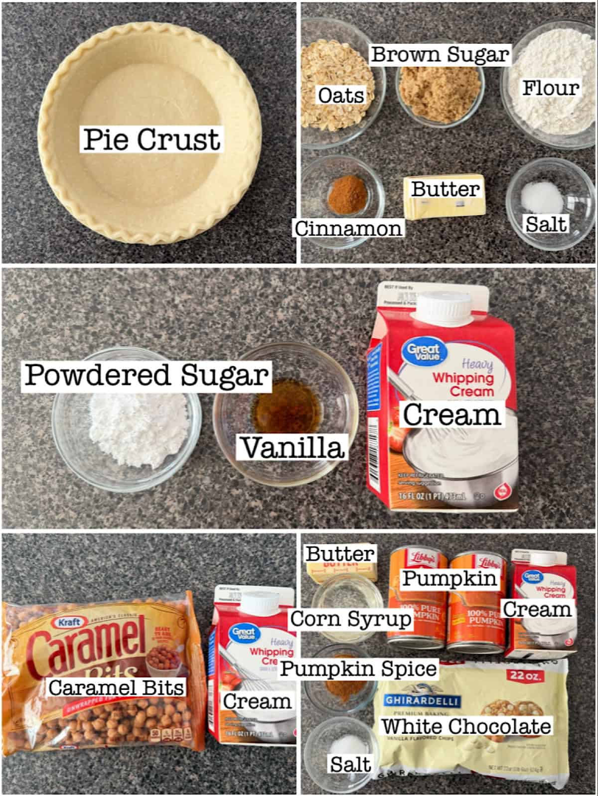 Ingredients to make Milk Bar Pumpkin Caramel Pie.