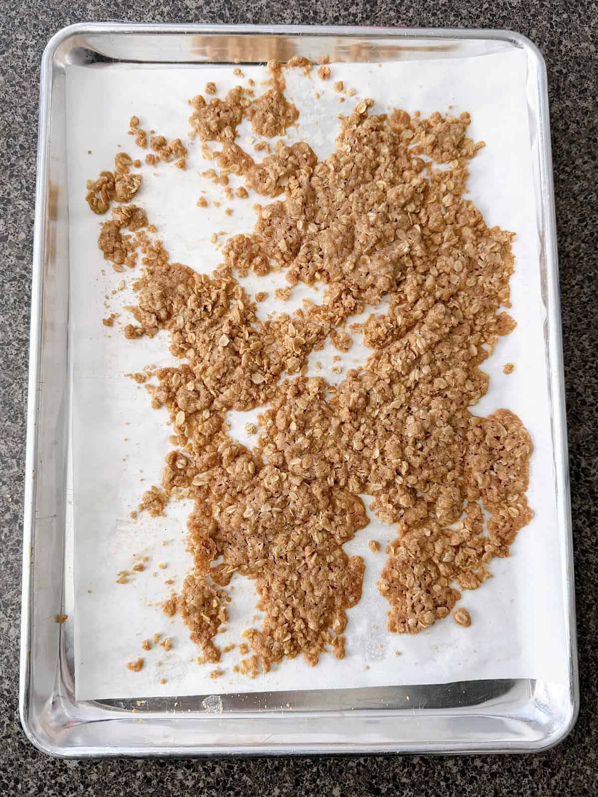 Streusel on a baking sheet.