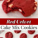 A photo collate of Red Velvet Cake Mix Cookies.