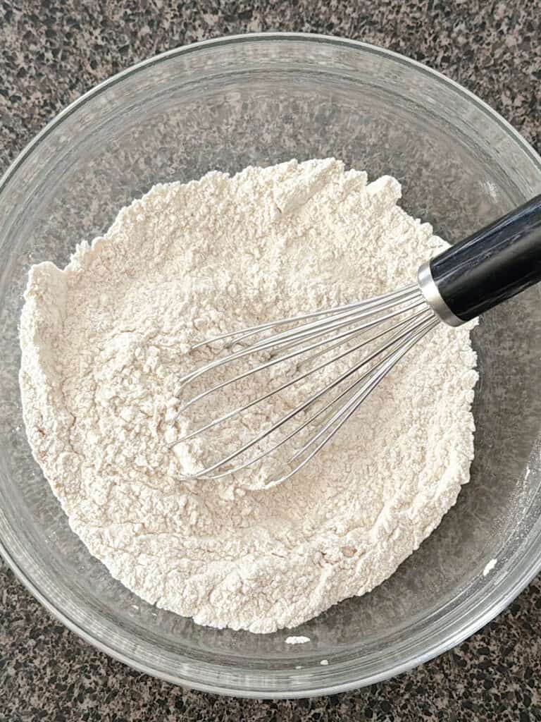 Dry ingredients for eggnog cookies.