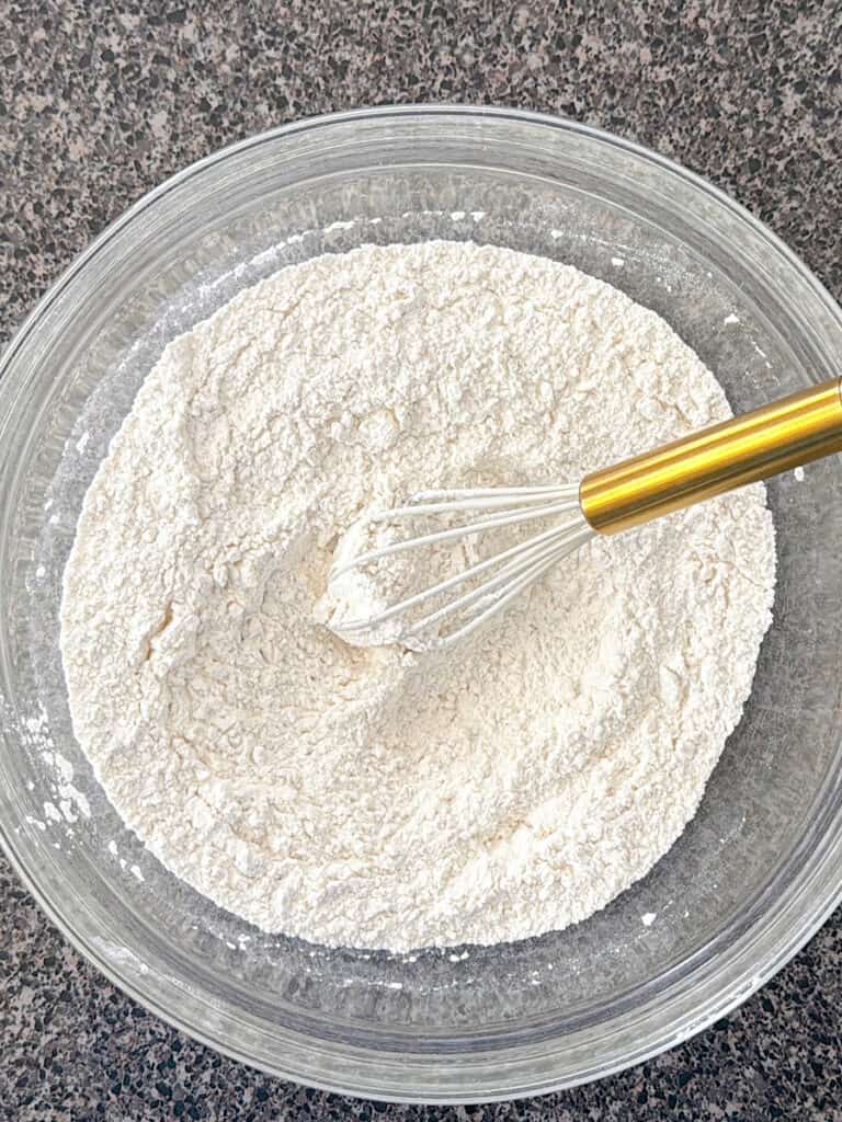 A bowl of dry ingredients to make cookies.