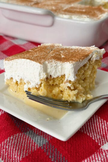 A slice of Eggnog Tres Leches Cake.