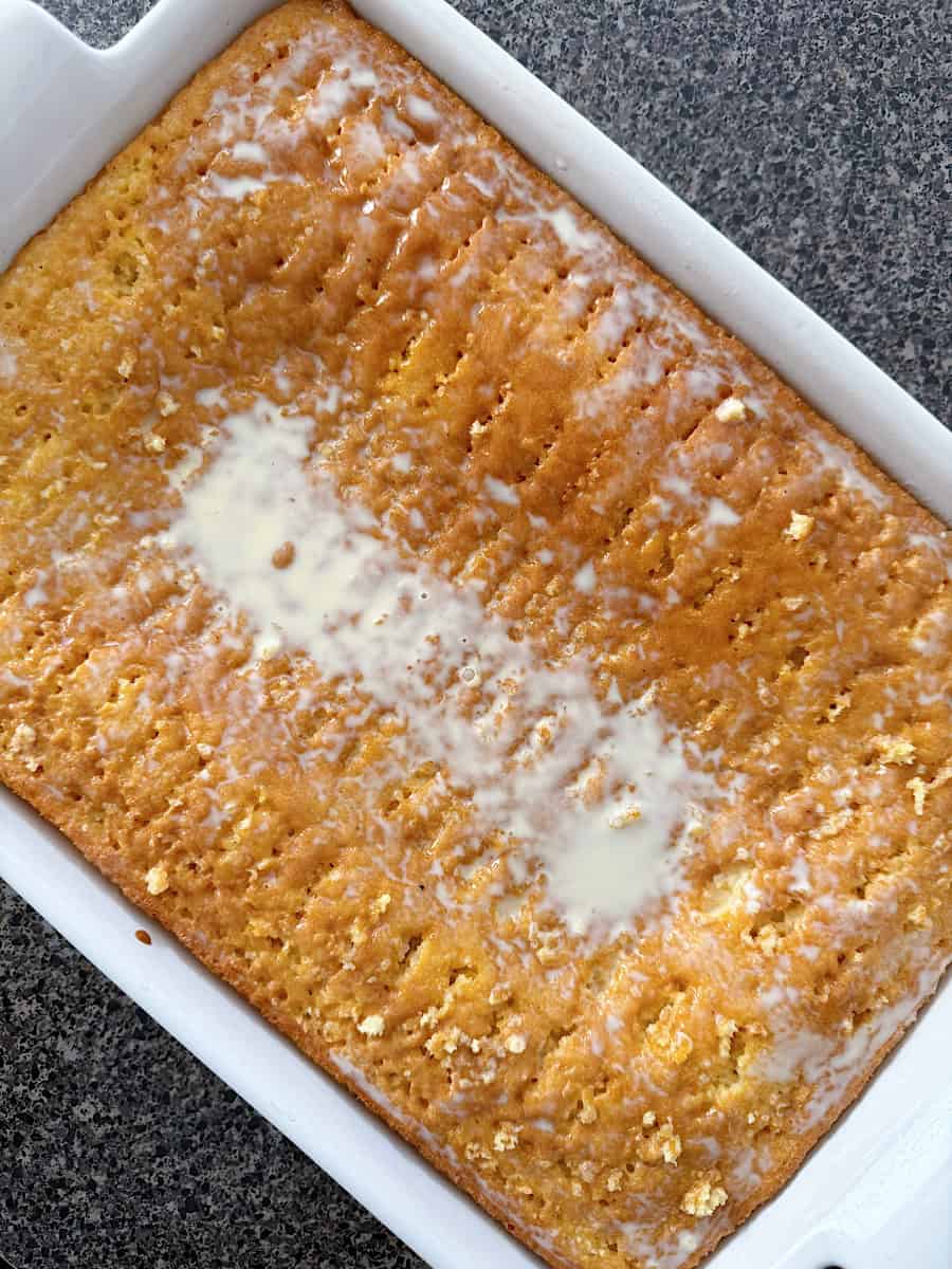 A cake soaked in eggnog.