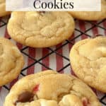 White Chocolate Peppermint Cookies on a cooling rack.