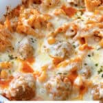 A photo collage of Dump & Bake Meatball Casserole.