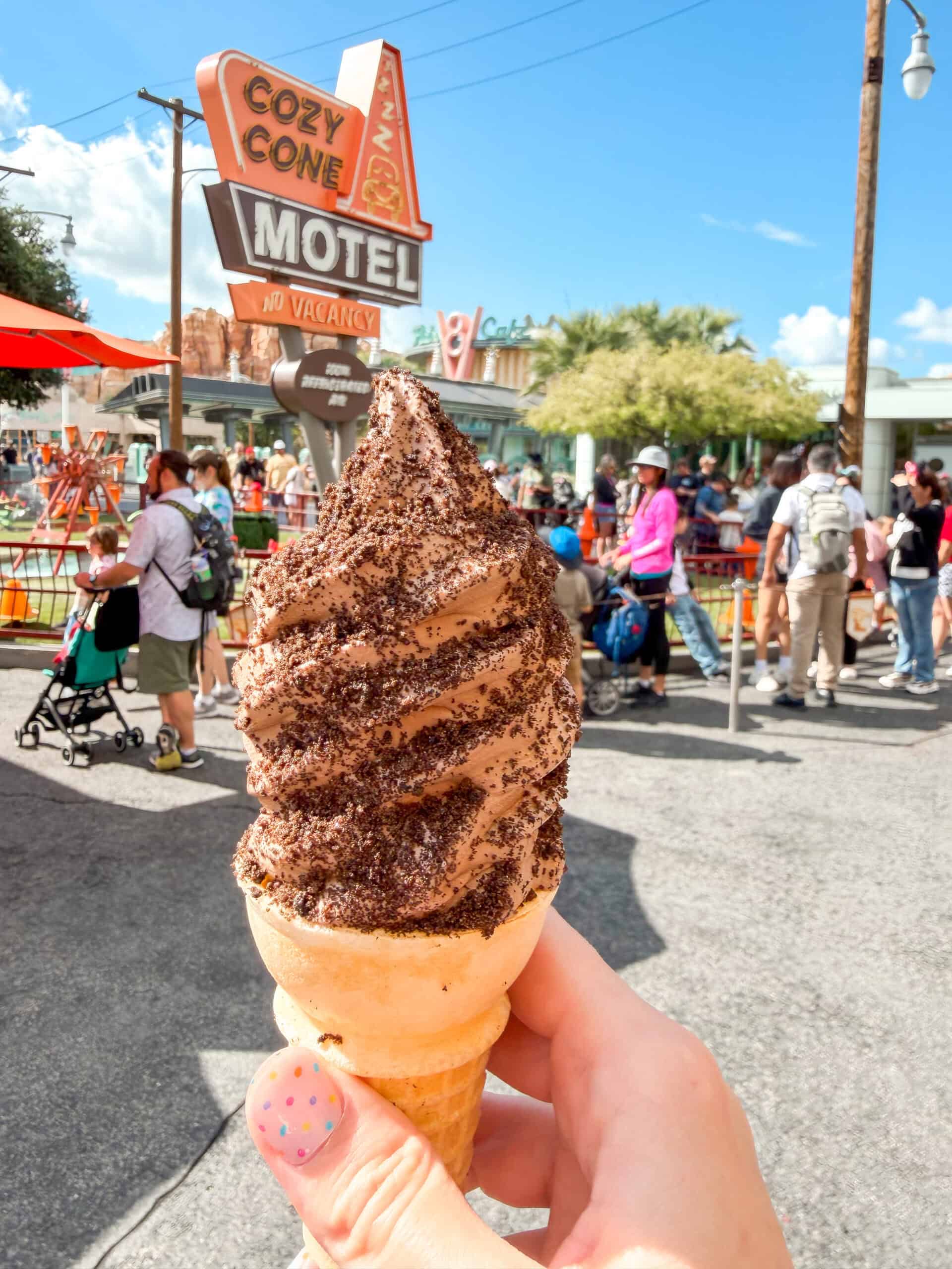 An ice cream cone from Cozy Cone Motel in Cars Land.