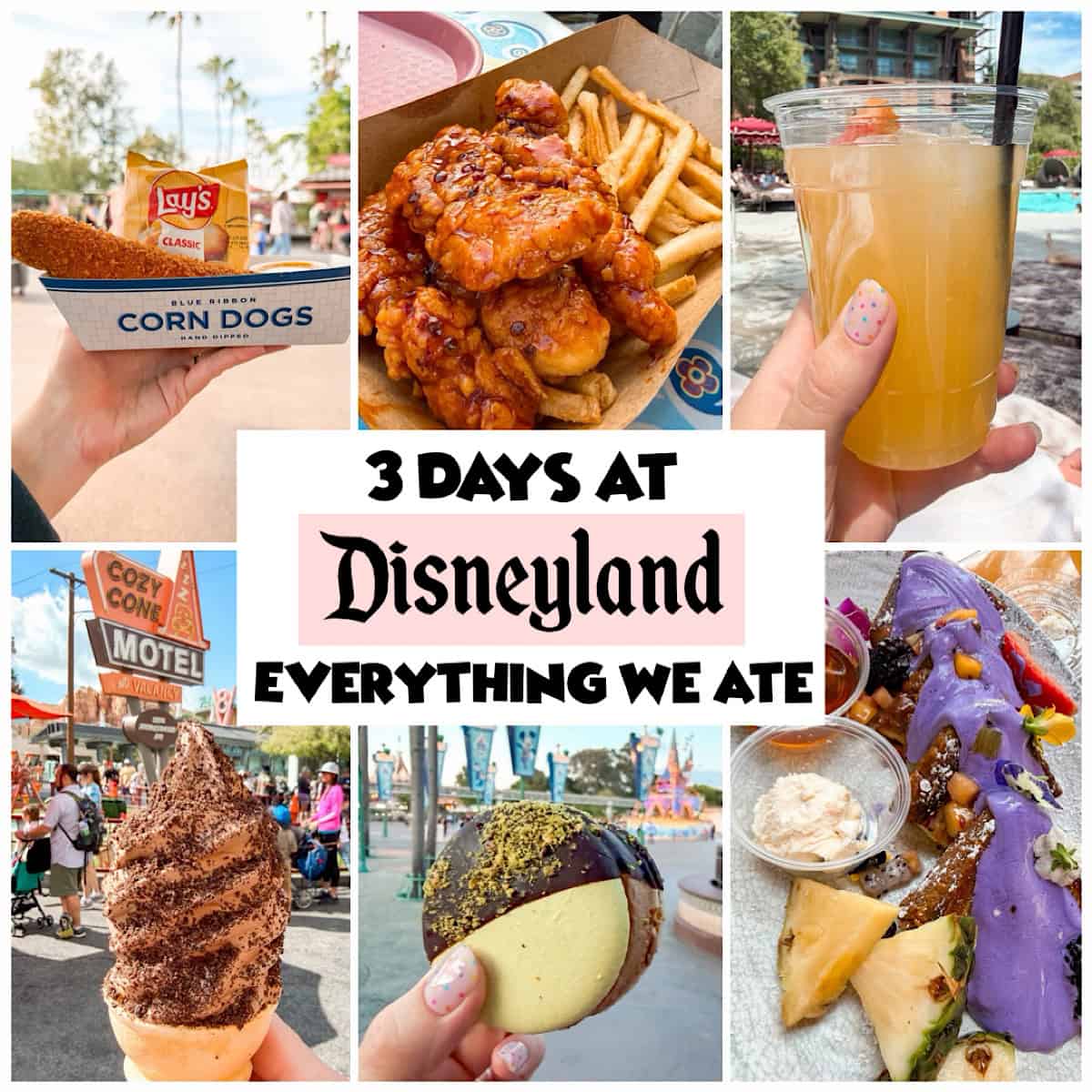 A photo collage of food and snacks from Disneyland.